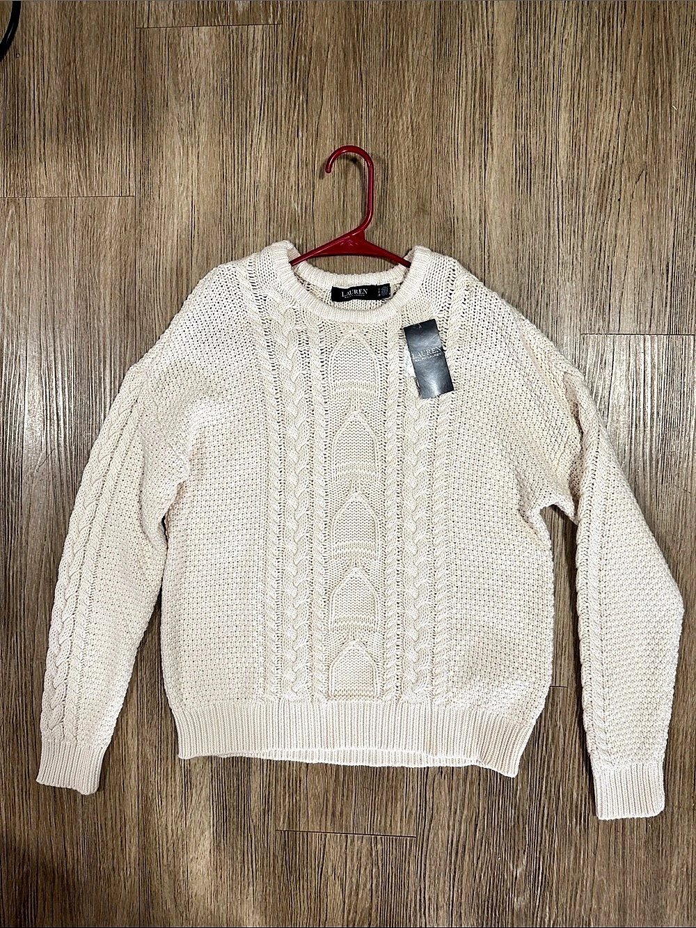 Lauren Ralph Lauren Cable Knit Sweater in Cream Size Small NWT
